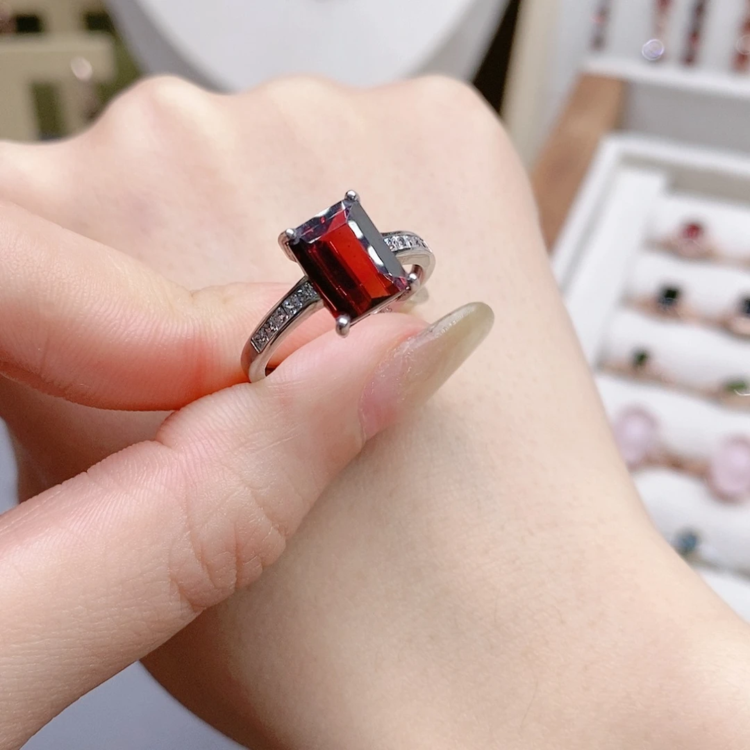 石榴石戒指银S925镶嵌开口