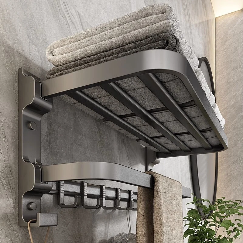 毛巾架免打孔浴室浴巾置物架奶油风卫生间挂件装洗手间厕所毛巾杆