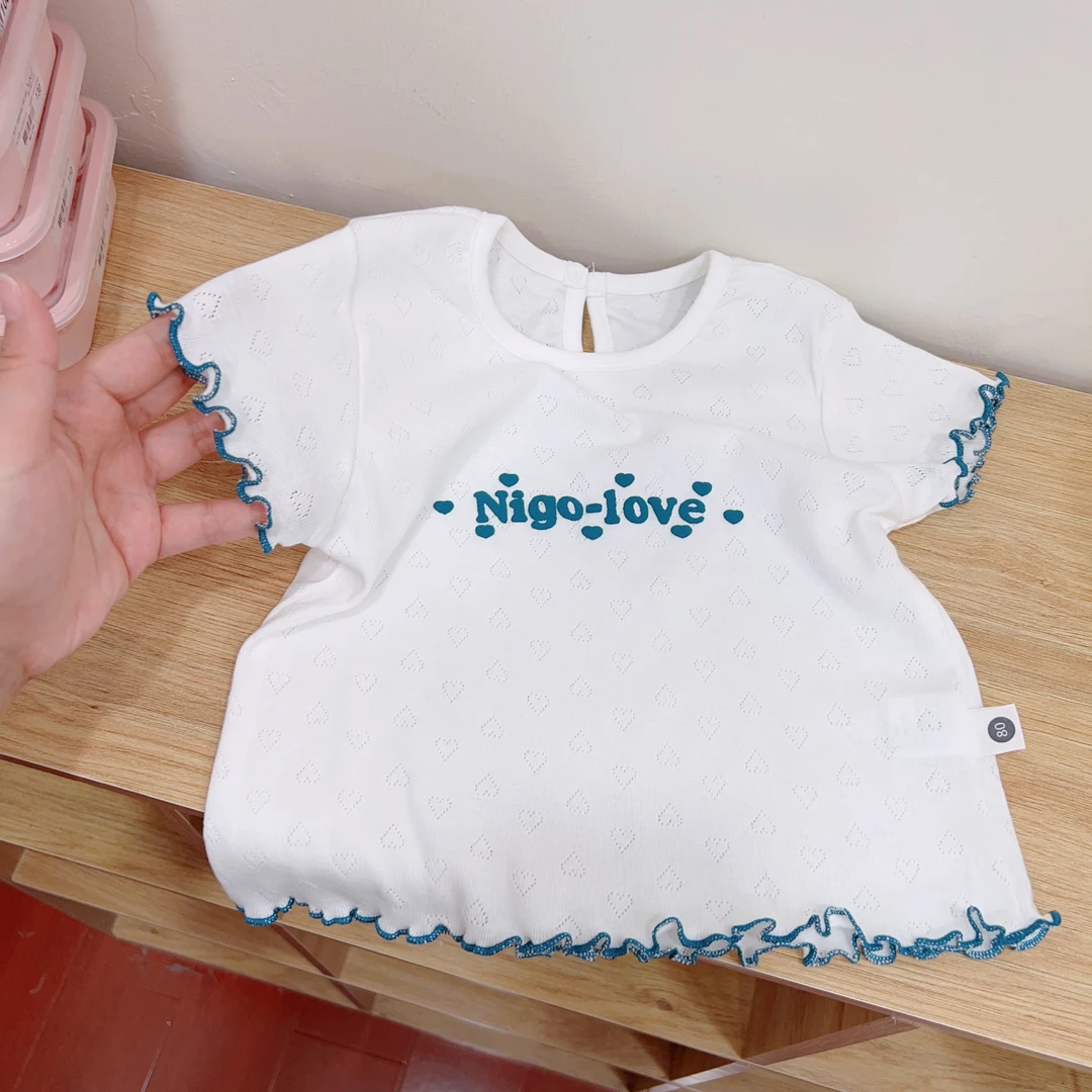 {花卷卷}2025夏季女童韩系白色字母印花T恤短袖18866