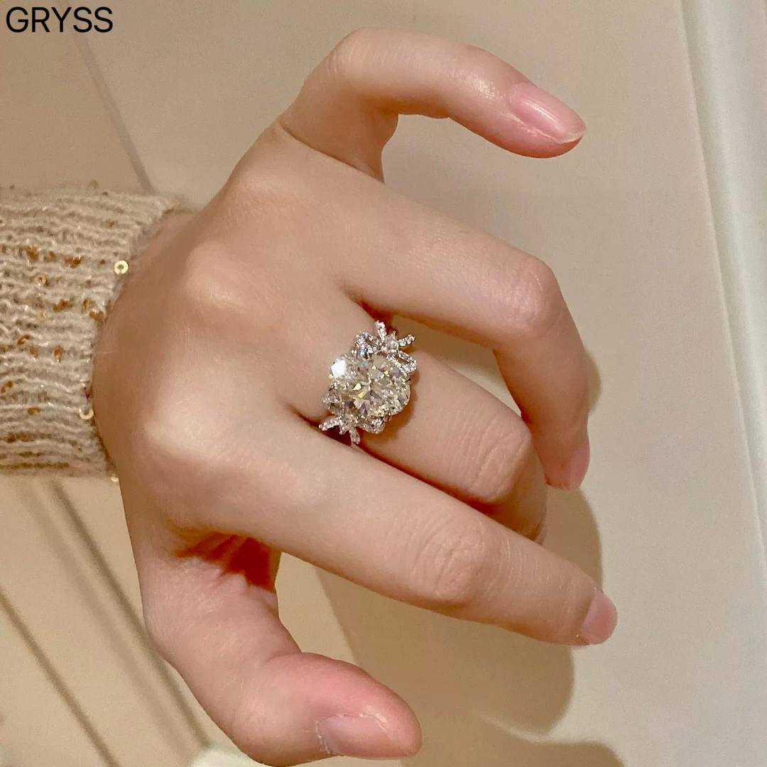 925银莫桑石戒指 GRYSS 蝴蝶结椭圆白钻银戒指不掉色美MYCY100278