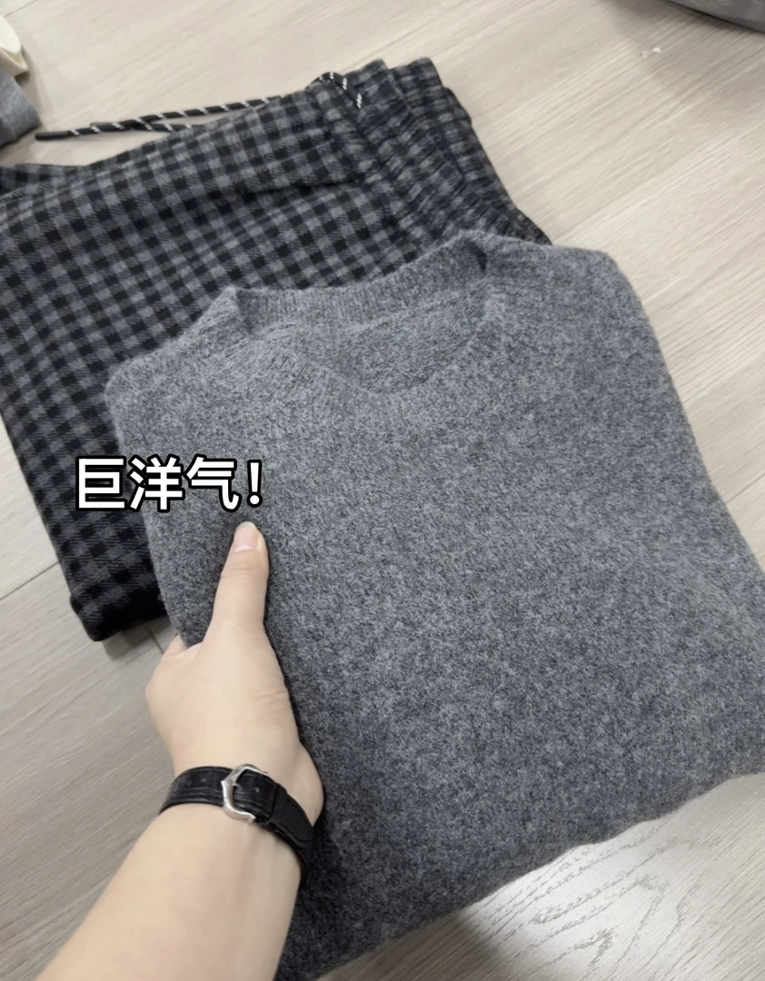 米蓝家名殿好品质洋气灰色纯色慵懒宽松毛衣33058