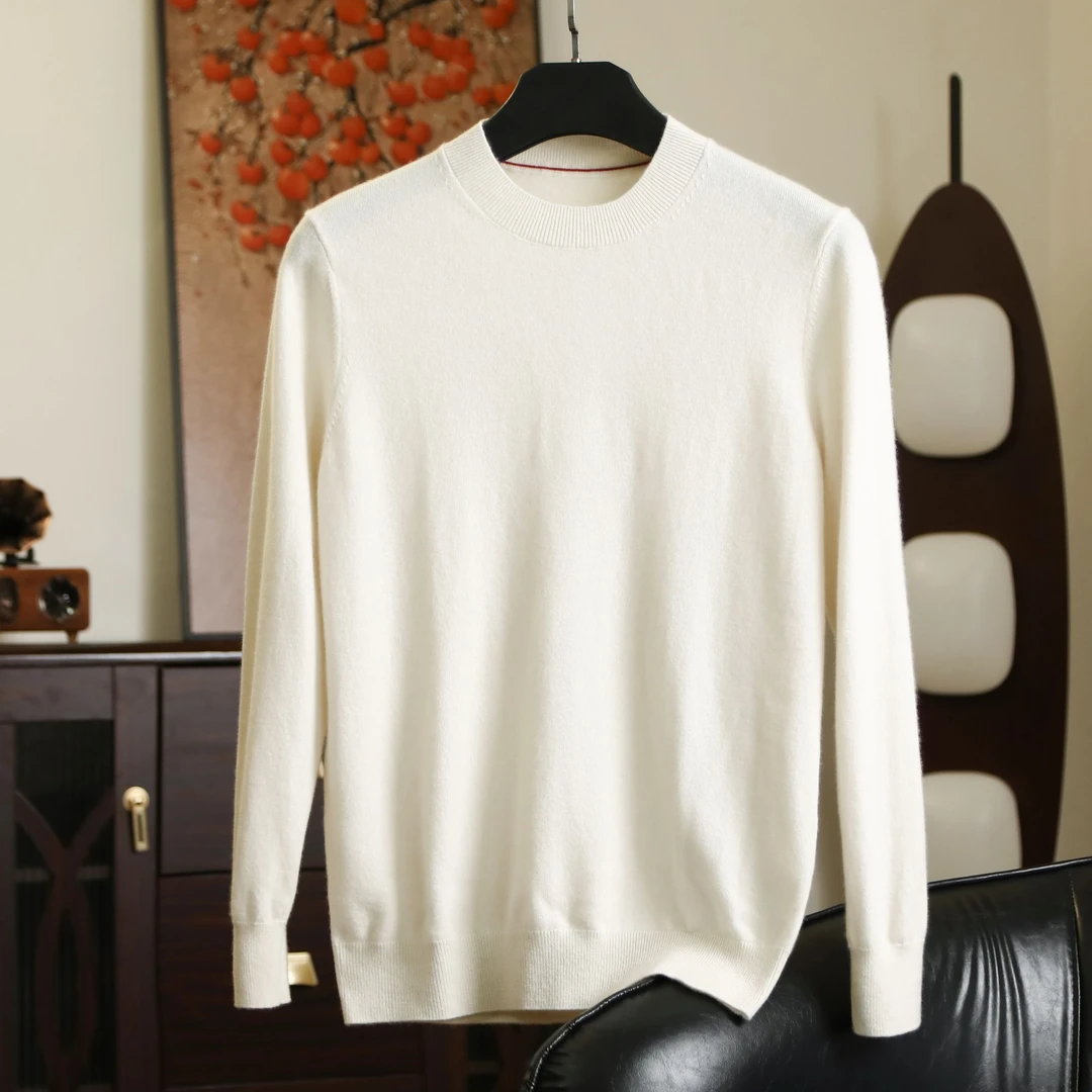 36支100%山羊绒小圆领男式羊绒衫新年红商务打底衫