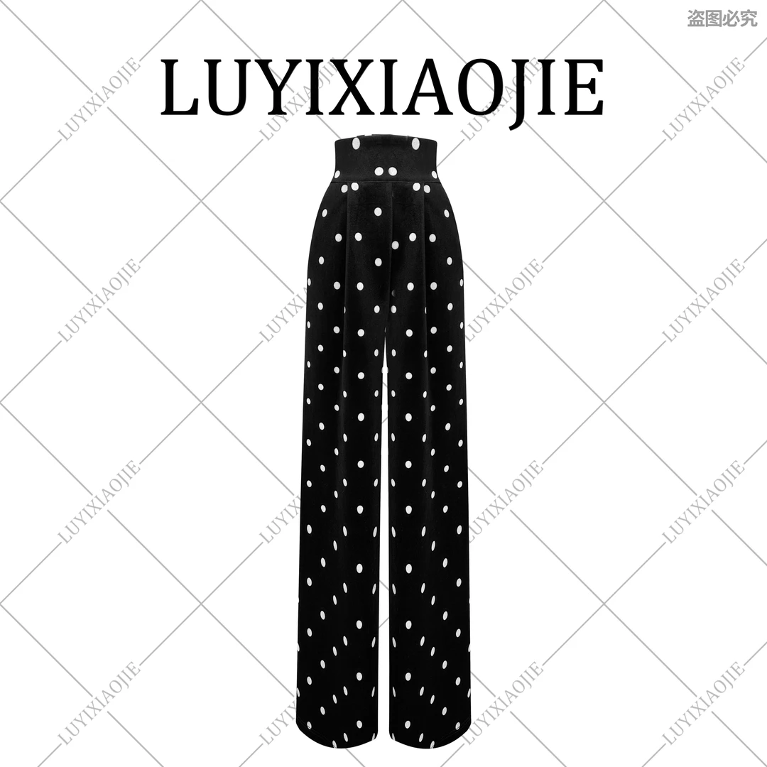 LYXJ【漫步多伦多】秋冬法式高腰波点直筒休闲裤11600