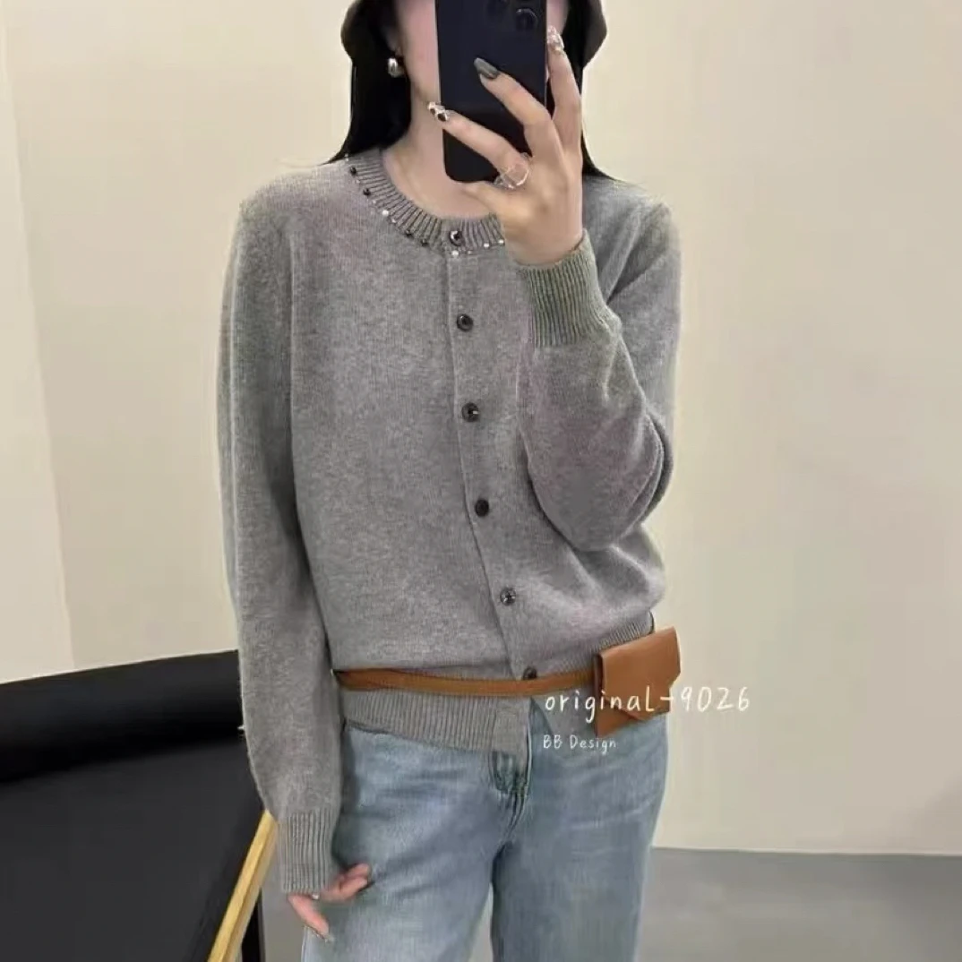 XINYIGE领口订珠套头毛衣新款韩版毛衣