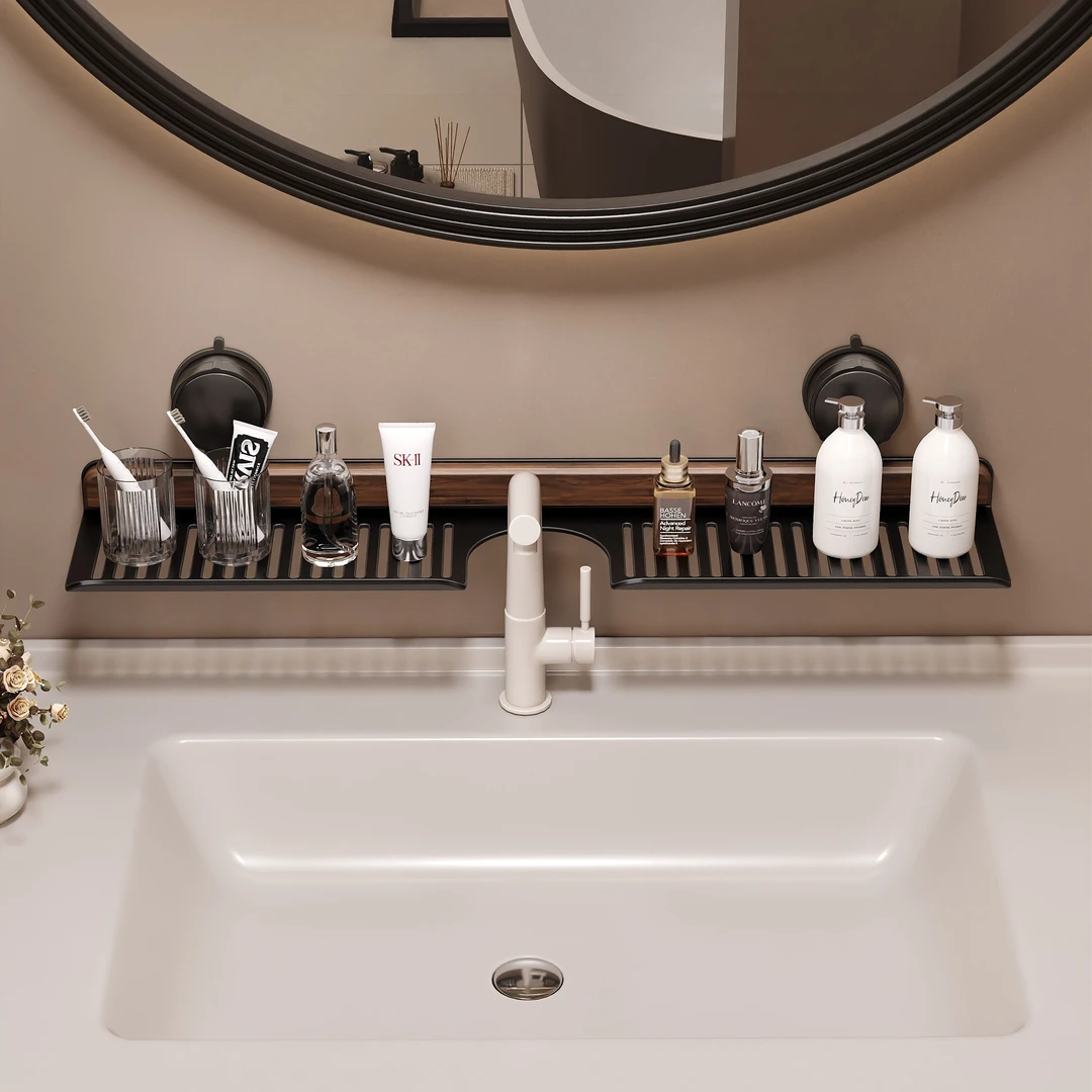 胡桃木卫生间洗漱台镜前水龙头吸盘置物架浴室洗手台洗脸台免打孔