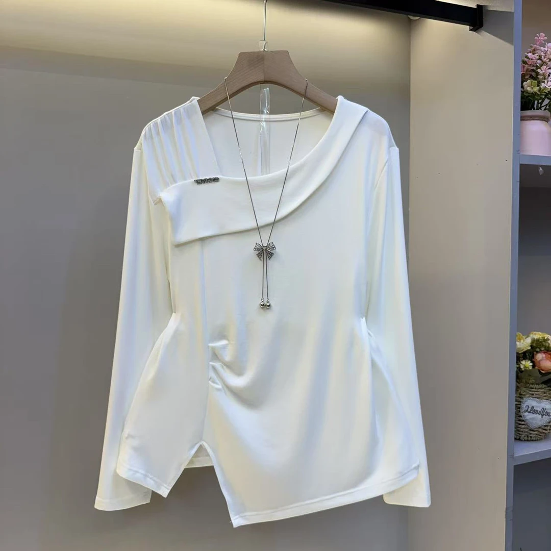 2025早秋欧货大码女装设计感显瘦开衩气质女人衫9105