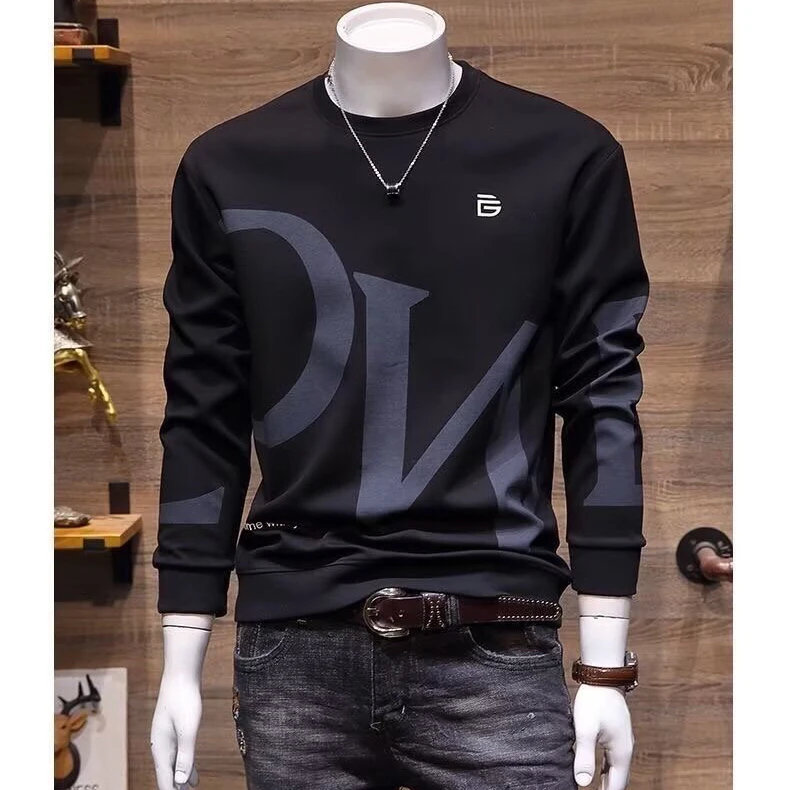 欧洲站2025新款男士卫衣秋冬季潮牌修身青年个性字母加绒加厚上衣