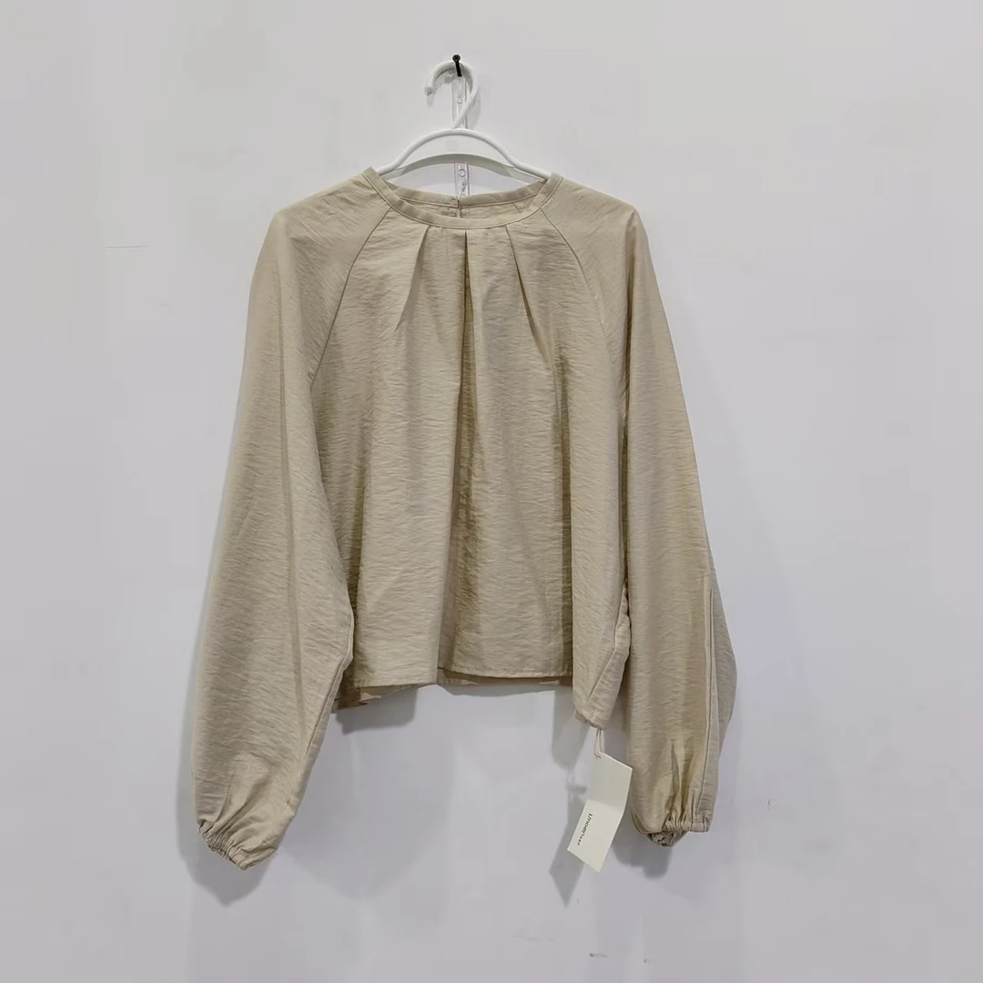 7362款  常规圆领薄款长袖压褶纯色衬衫拼接秋季新复古风