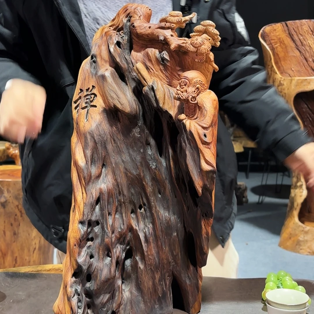 香樟木达摩倒流香摆件28-25-51