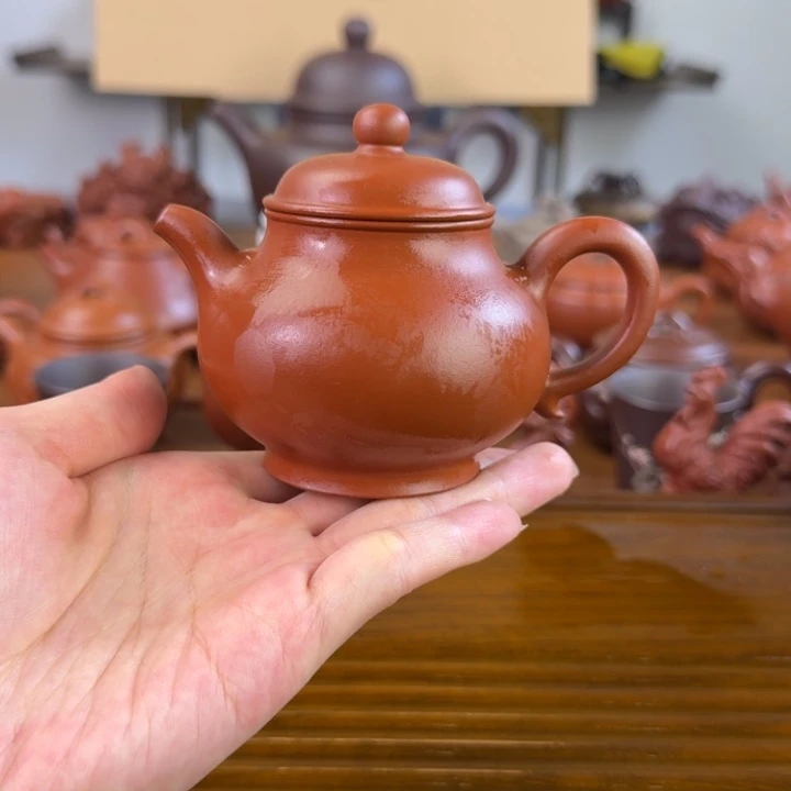 紫砂茶壶朱泥全手高潘150毫升
