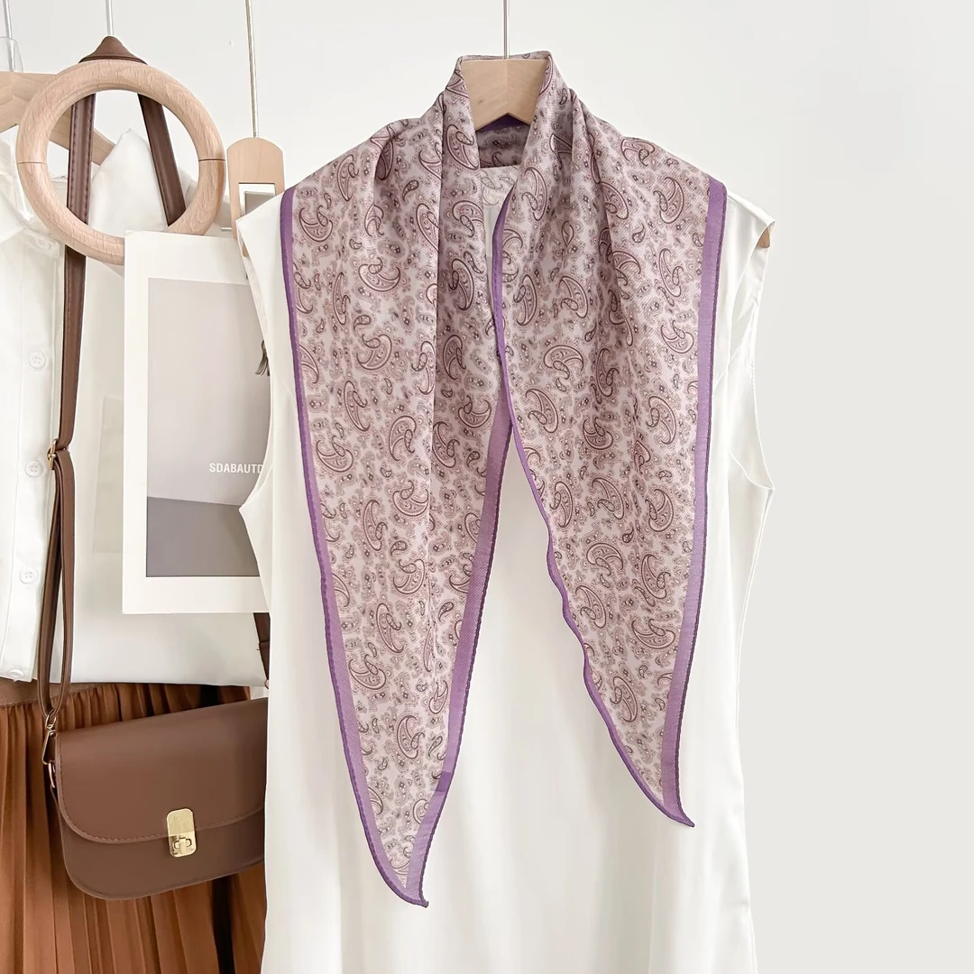 Hongxi Scarves/鸿晰丝巾丝毛单面薰衣草紫腰果150*40菱形巾G024