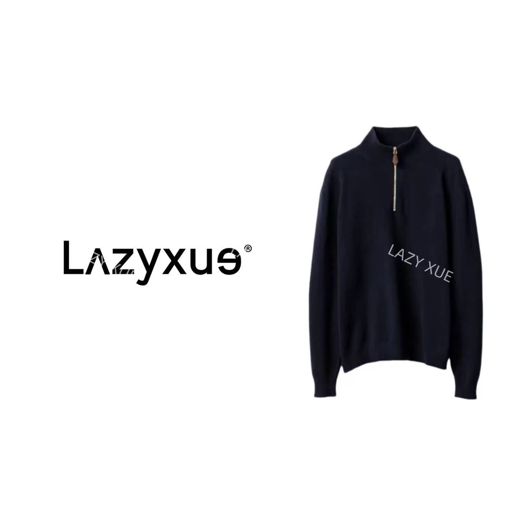 LAZYXUE薛懒懒M1U/100羊毛设计师袖子贴布半拉链立领针织衫 25178