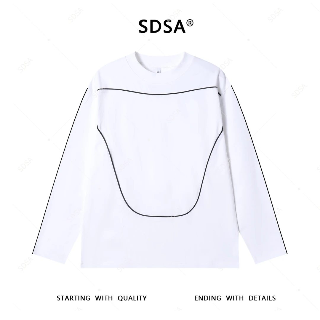 SDSA男士秋冬新款轻奢痞帅男装简约撞色线条圆领长袖T恤宽松潮牌