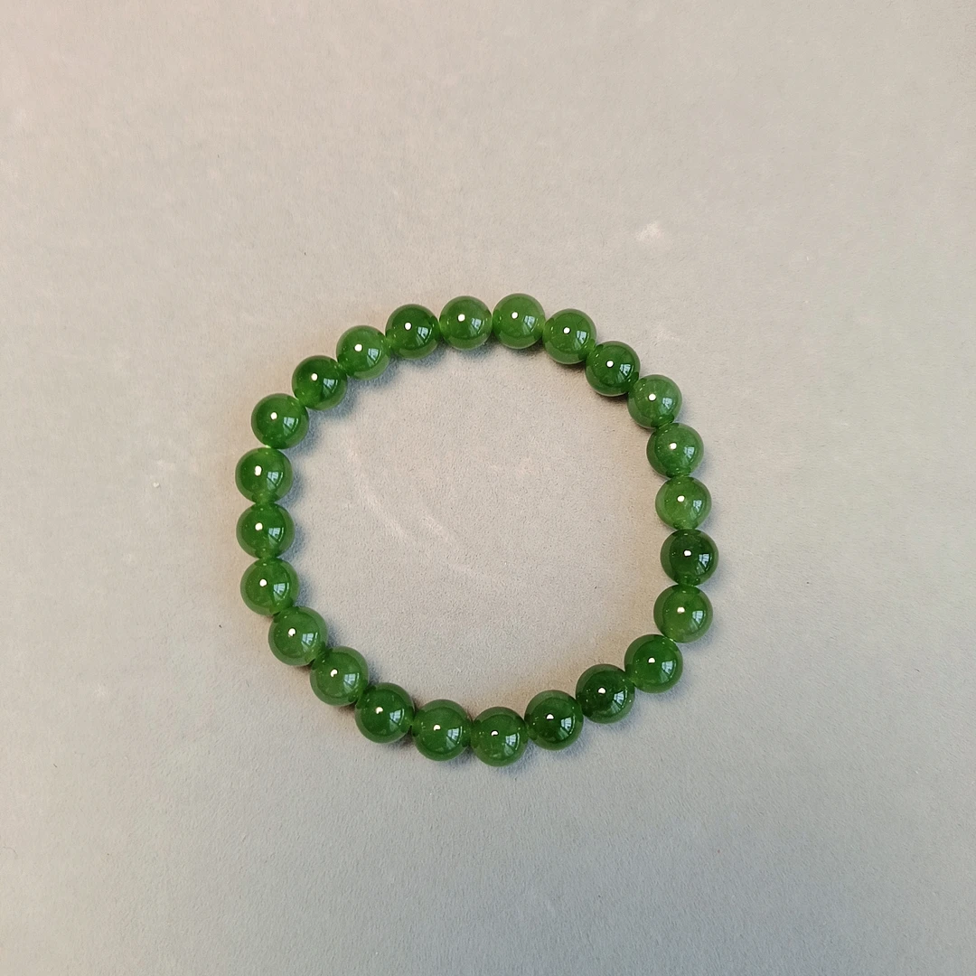 幂姐同款无黑点和田碧玉手串  收藏级菠菜浅绿  证书礼盒