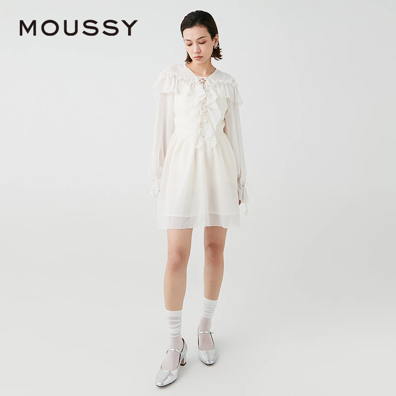 MOUSSY 新品法式浪漫优雅短款连衣裙女028HSZ30-0571