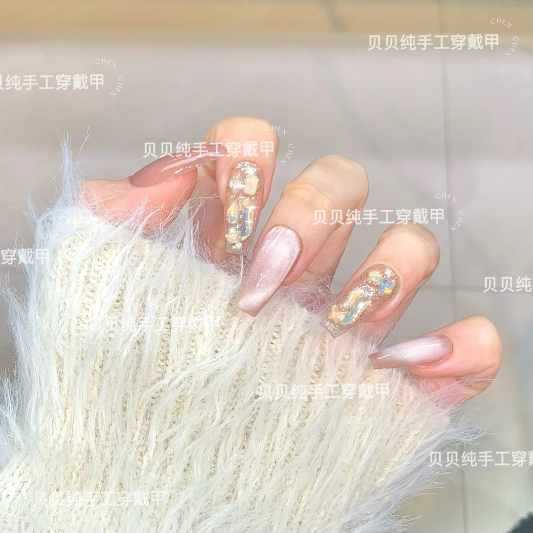 【猫眼之茉莉花香】纯手工穿戴甲秋冬猫眼渐变美甲贴反复佩戴美甲贴