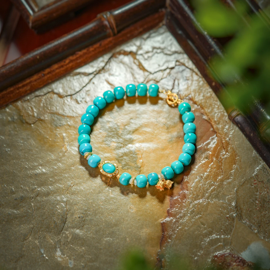 碧泽·传世级绿松石高蓝玉化料18K金手链AS0906约6.5mm