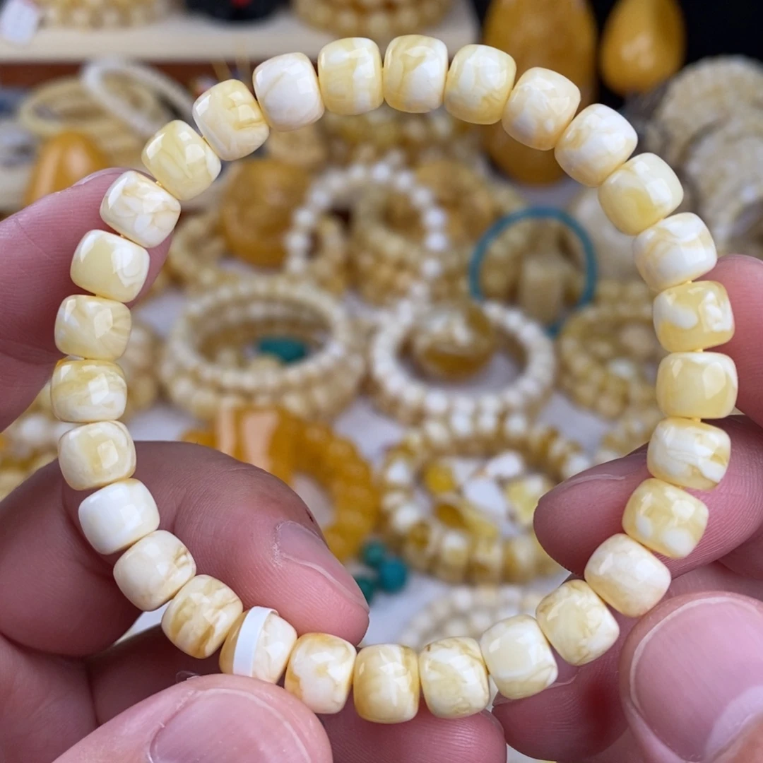 手链蜜蜡未镶嵌瓷白白底虎皮纹8mm
