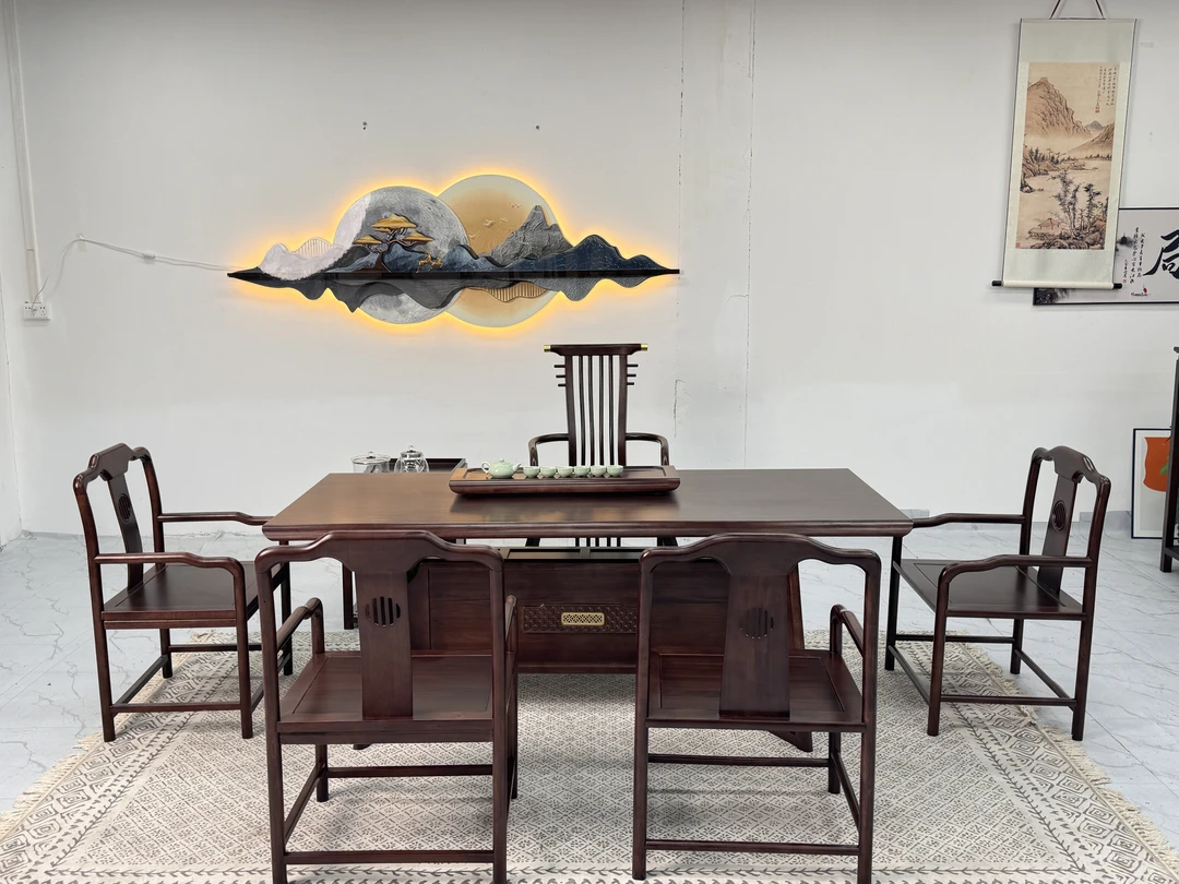 乌金木茶桌椅泡茶桌家用桌椅新中式大板茶桌