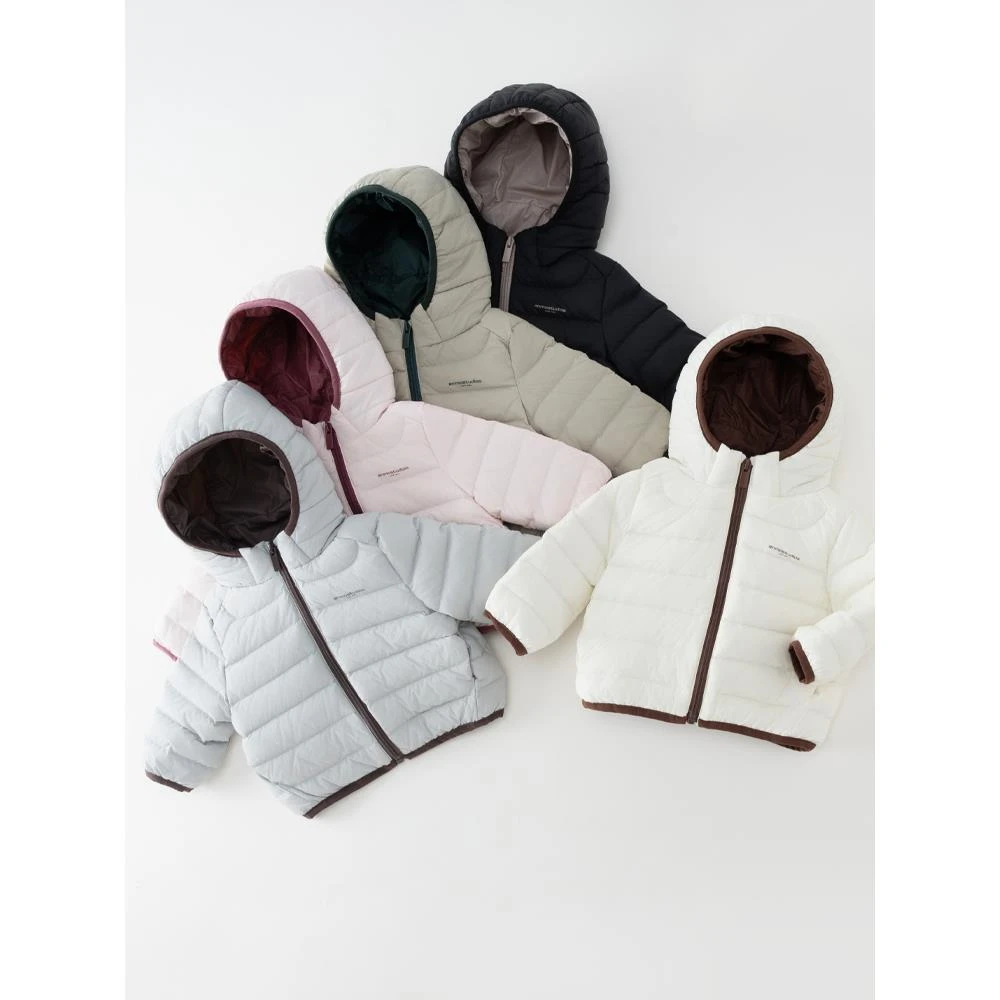 巴拉中小童冬季儿童羽绒服宝宝中厚款连帽外套男女幼童排骨款白鸭