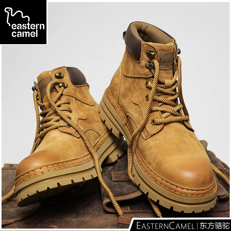 东方骆驼马丁靴男真皮沙漠工装鞋冬季加绒棉鞋英伦皮鞋高帮雪地靴