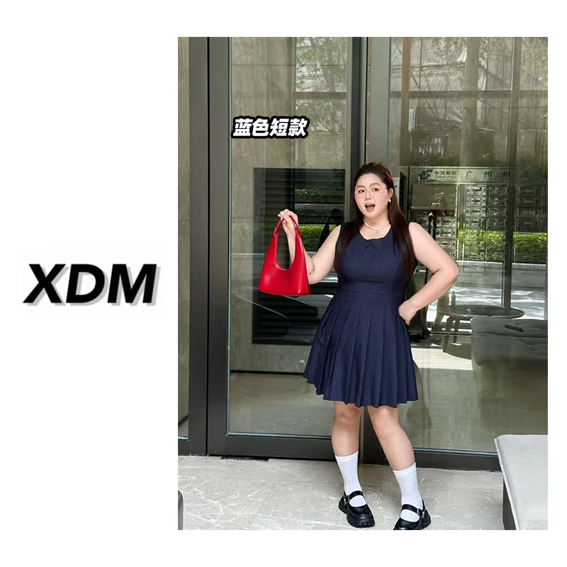 【浪漫丹宁】牛仔连衣裙长短款圆领百褶裙遮肉显瘦牛仔裙3757/3759