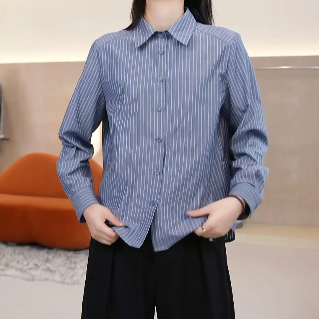 2025秋冬新款显瘦条纹百搭衬衫气质显瘦流光风衬衣女LK2507117