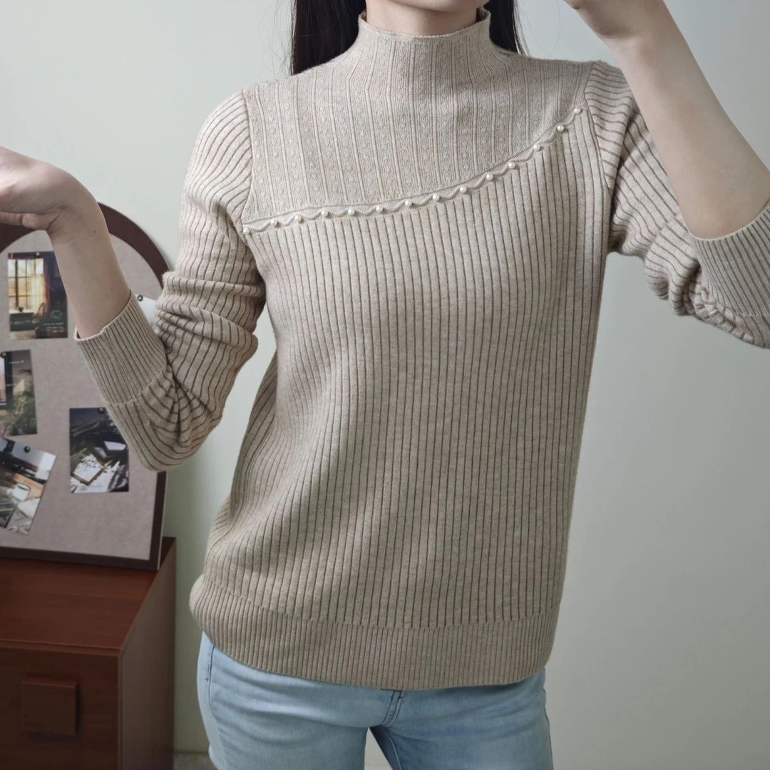 保暖常规通勤长袖常规款毛针织衫修身针织衫小香风