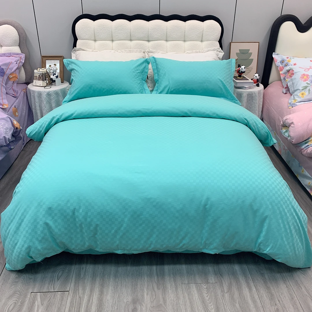 雪京 现货 四季款纯棉全棉四件套 纯色贡缎提花床上用品四件套