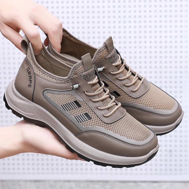 2025夏季新款男士网面透气休闲运动鞋舒适软底爸爸鞋网眼健步鞋男