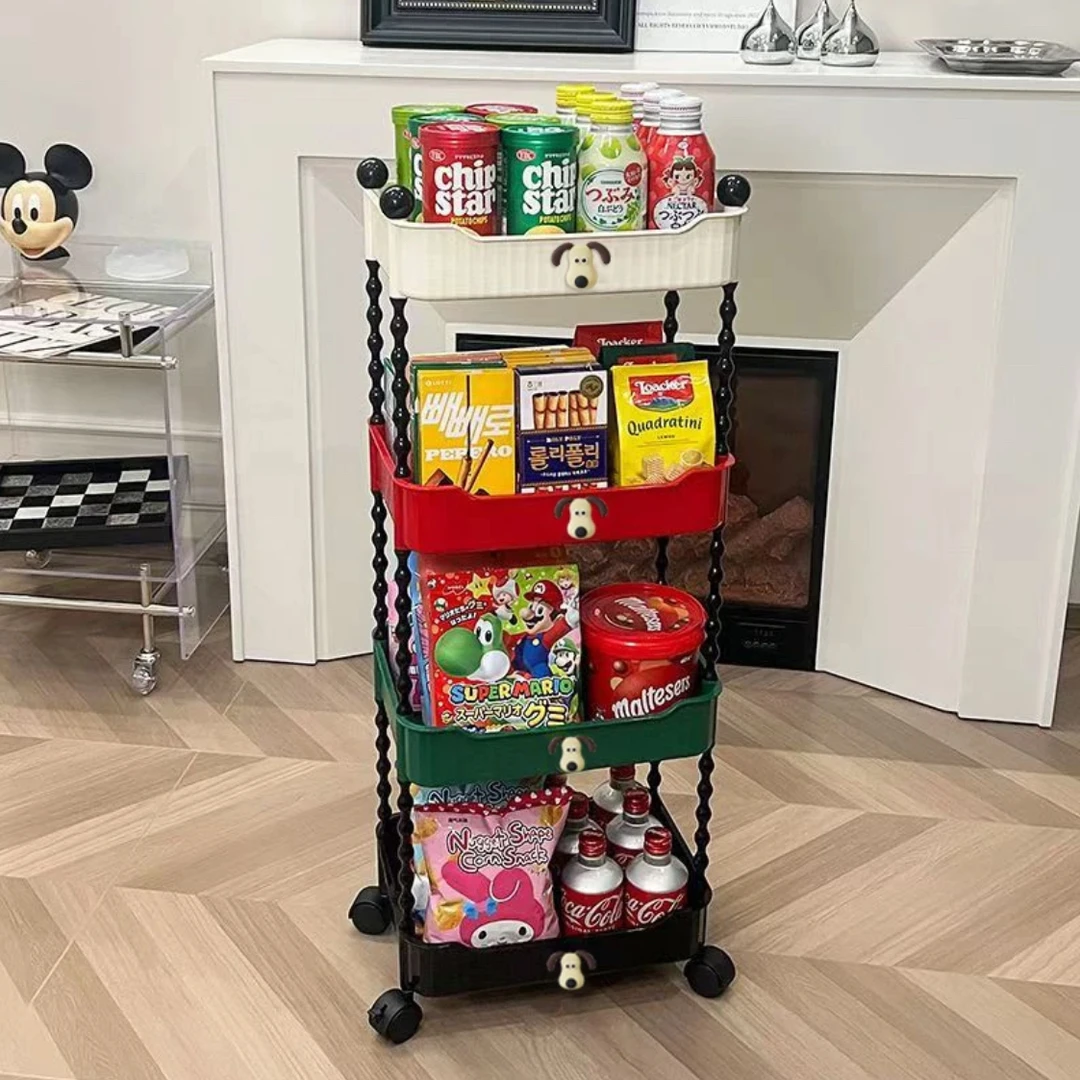 四层置物架收纳家用零食落地多层带轮收纳书架