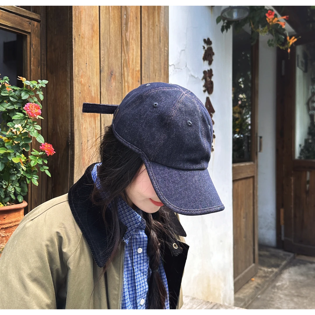 韩版潮流复古时尚百搭休闲深蓝色牛仔布面鸭舌帽棒球帽-HT24m246