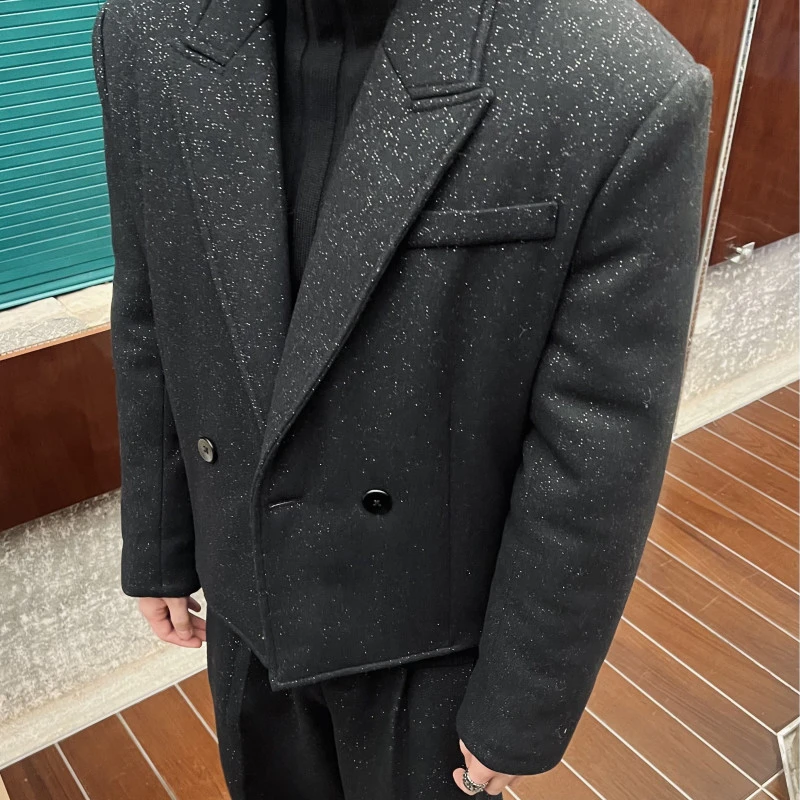 【黑标系列】满天星高级时尚秋冬宽松枪驳领西装棉服外套34236