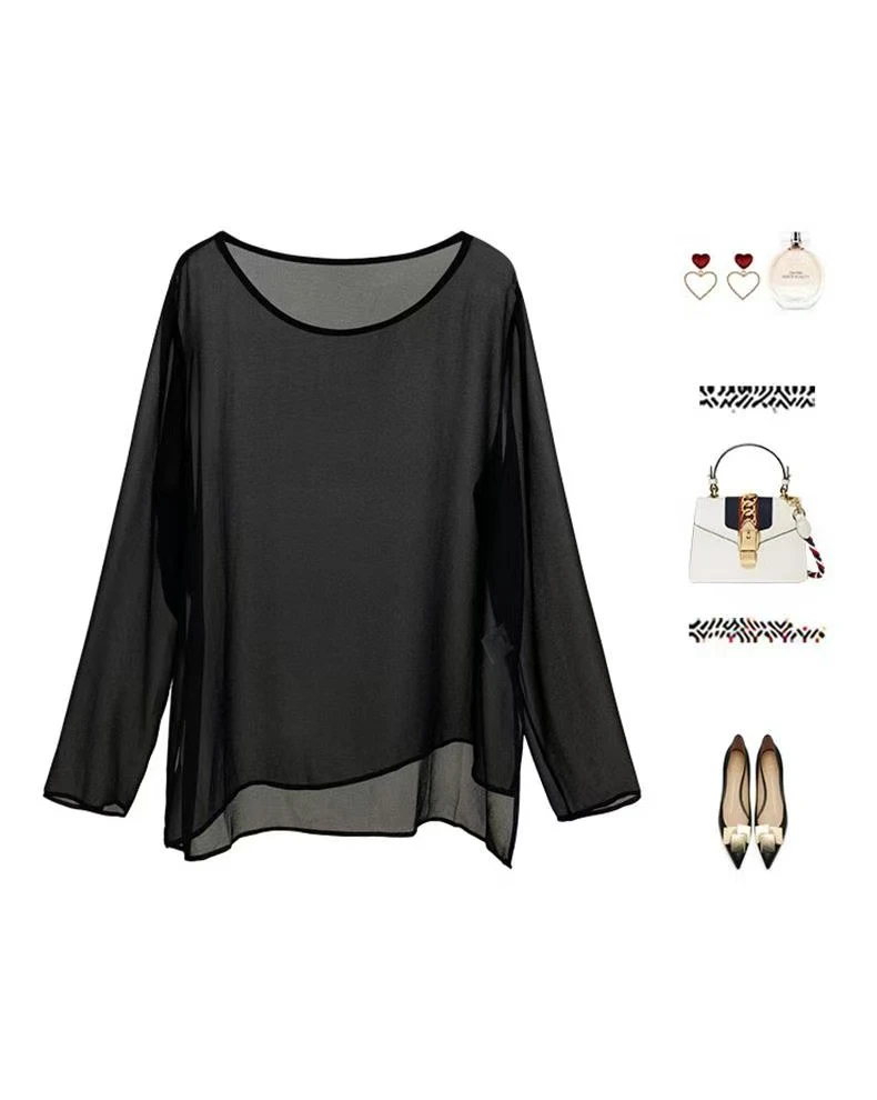 【乔其罩衫】乔其纱罩衫新款宽松轻薄透视长袖百搭防晒上衣