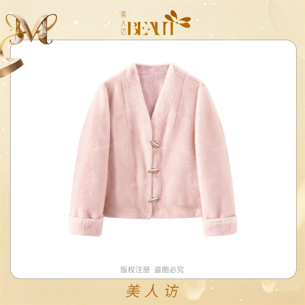 美人访【巴黎未眠夜】温柔风百搭加厚环保毛绒外套12386