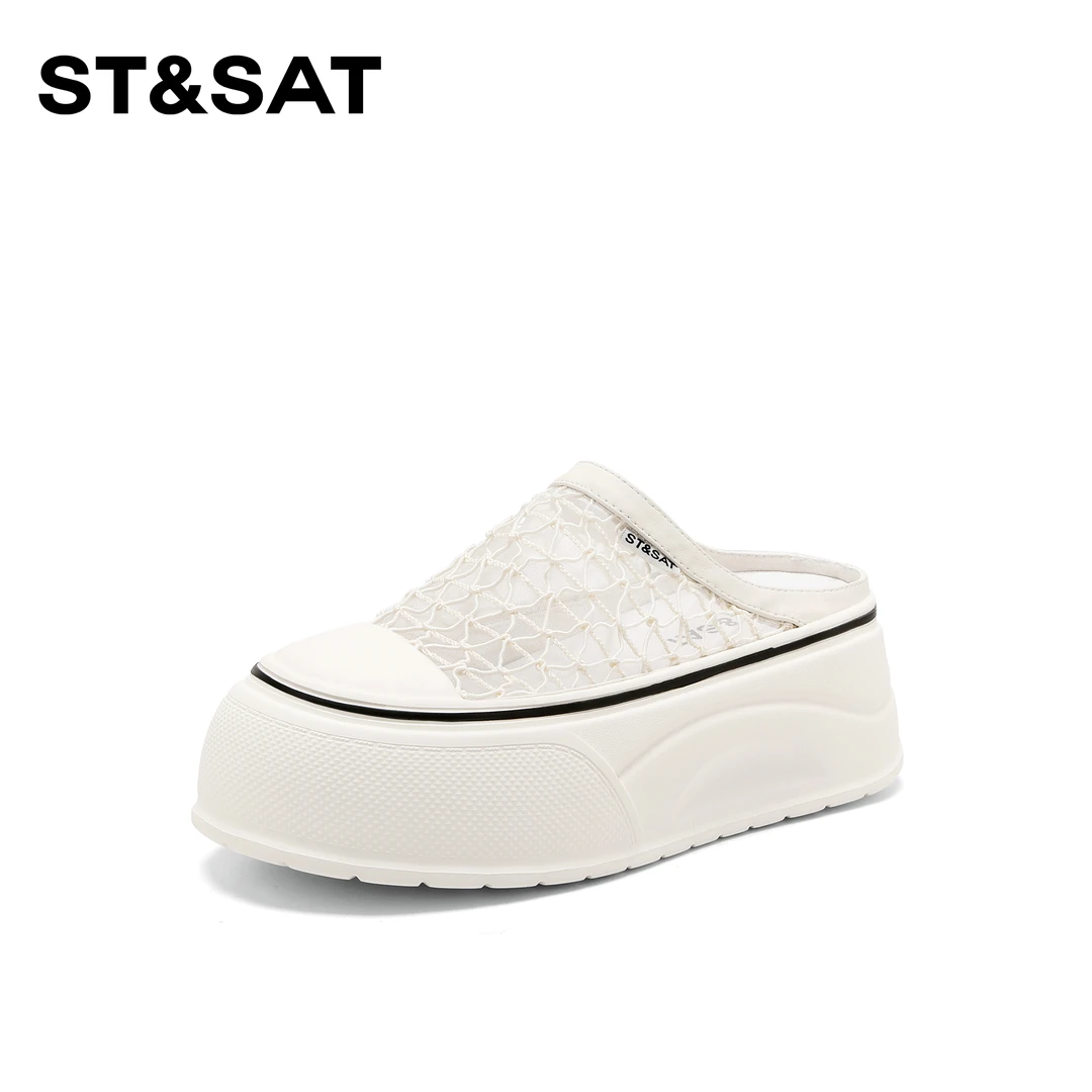St&Sat/星期六休闲百搭气质休闲鞋女2025北欧风网格镂空套脚半拖