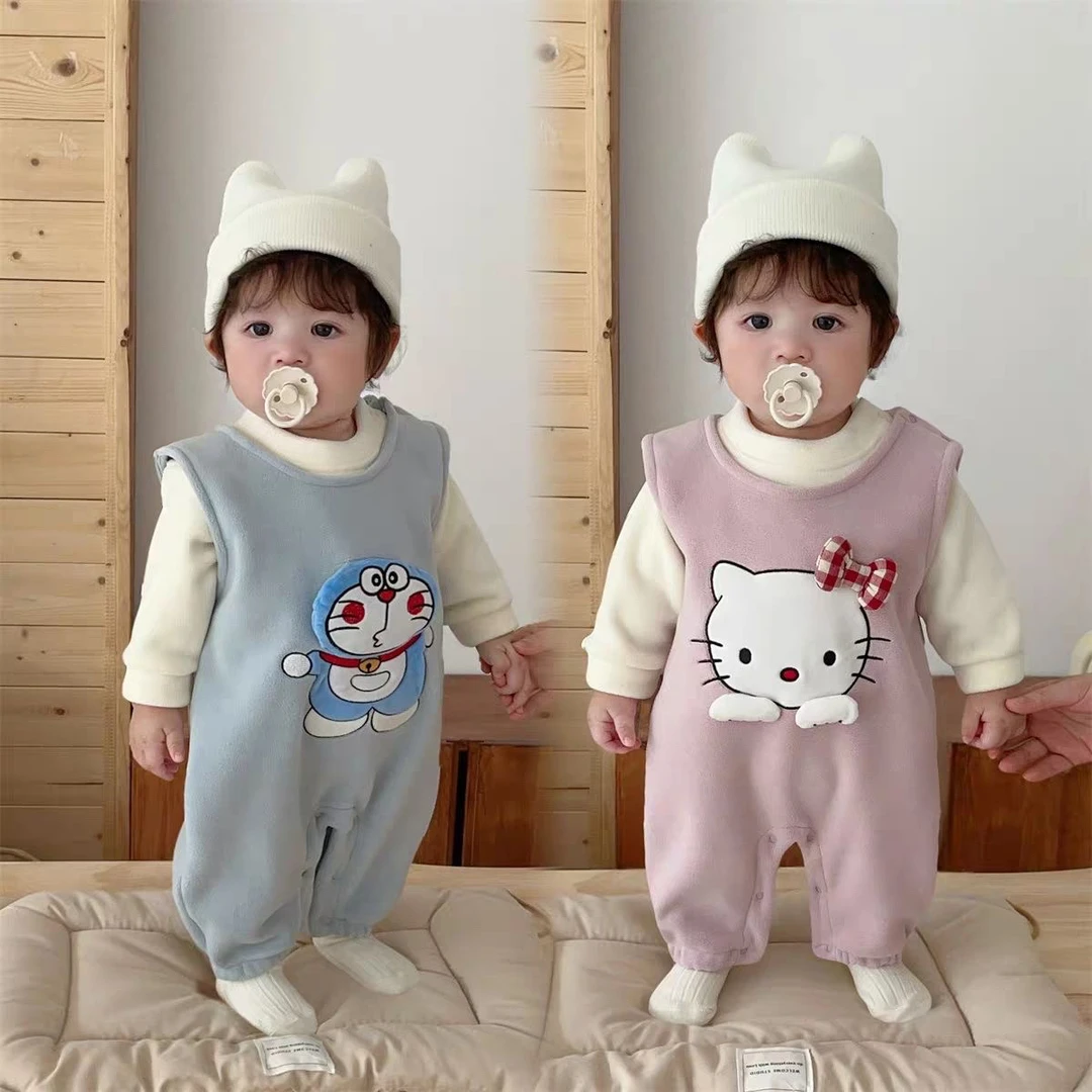 柏丽绒【上衣+背带裤】秋季新款婴儿超萌连体哈衣外出服宝宝爬服