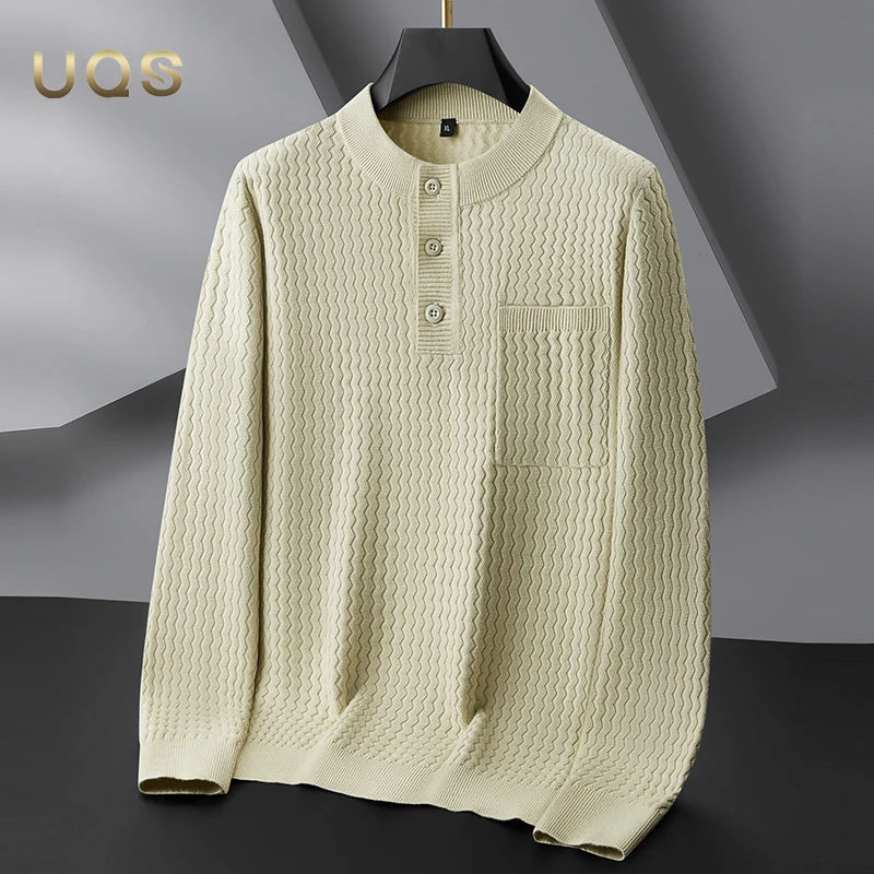 男士秋冬新款圆领毛衣大码纯色时尚口袋设计简约大气休闲百搭轻奢