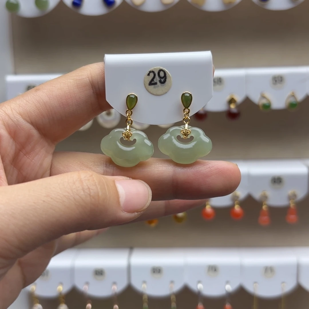 银S925镶嵌和田玉耳饰