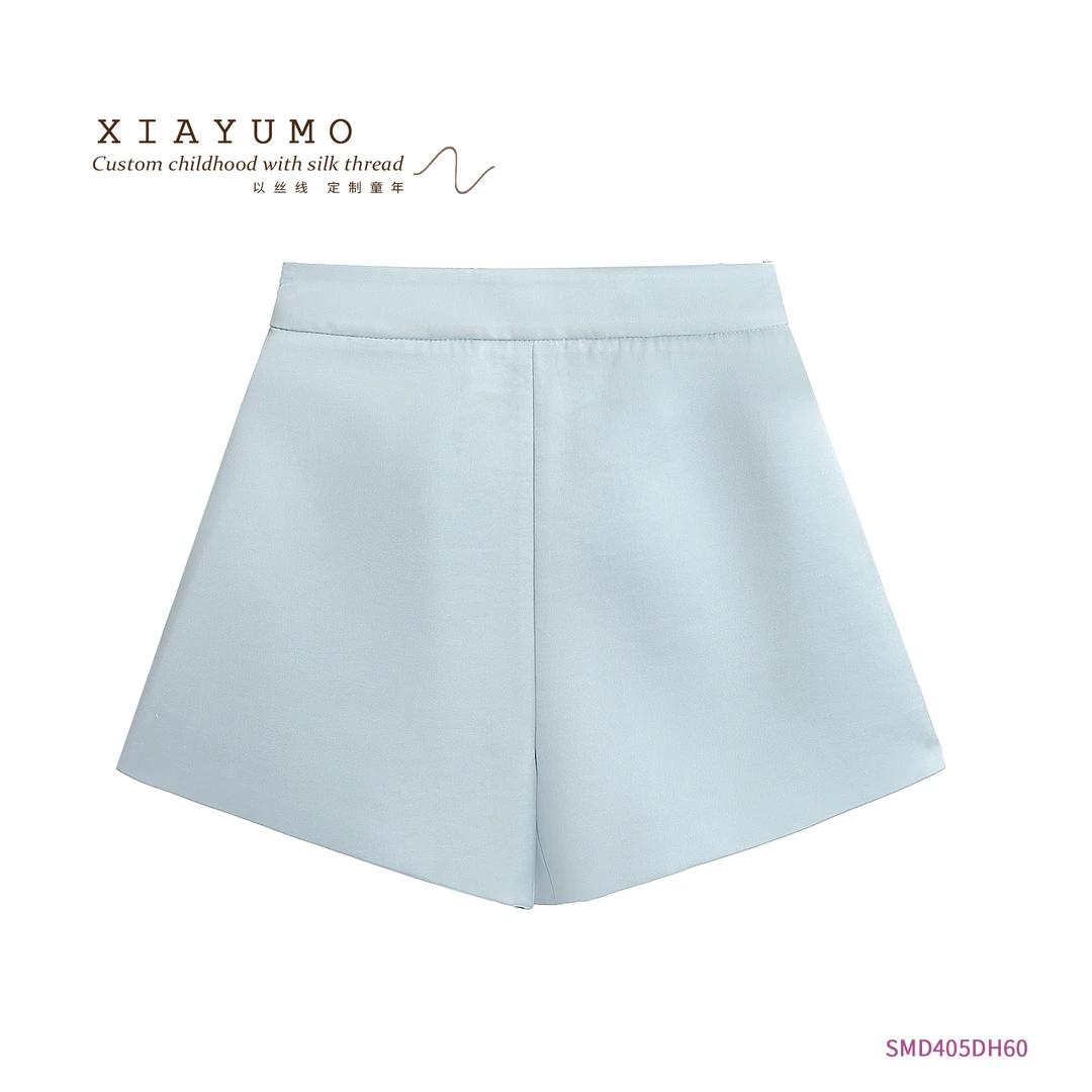 夏羽墨女童春夏新款蓝色气质休闲百搭短裤高腰显瘦简约休闲裤