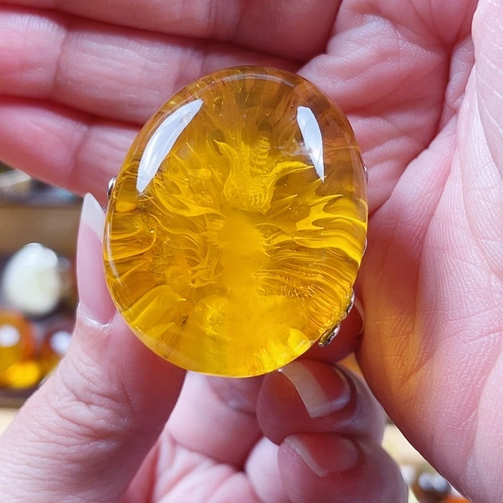 琥珀银S925镶嵌裸石戒指