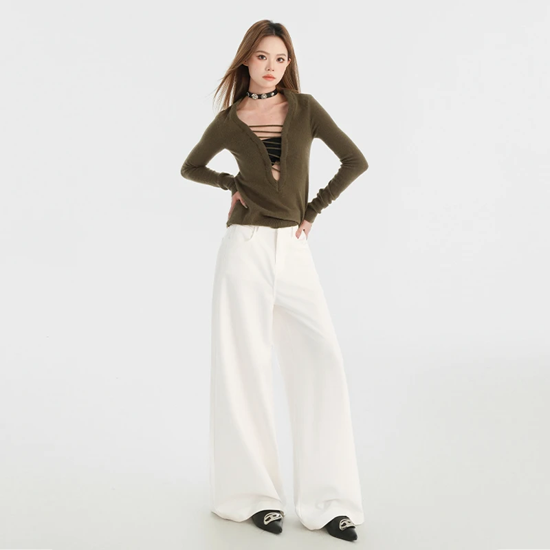 REDR全新黑科技面料 | 白色阔腿牛仔裤女高腰垂感宽松显瘦长裤