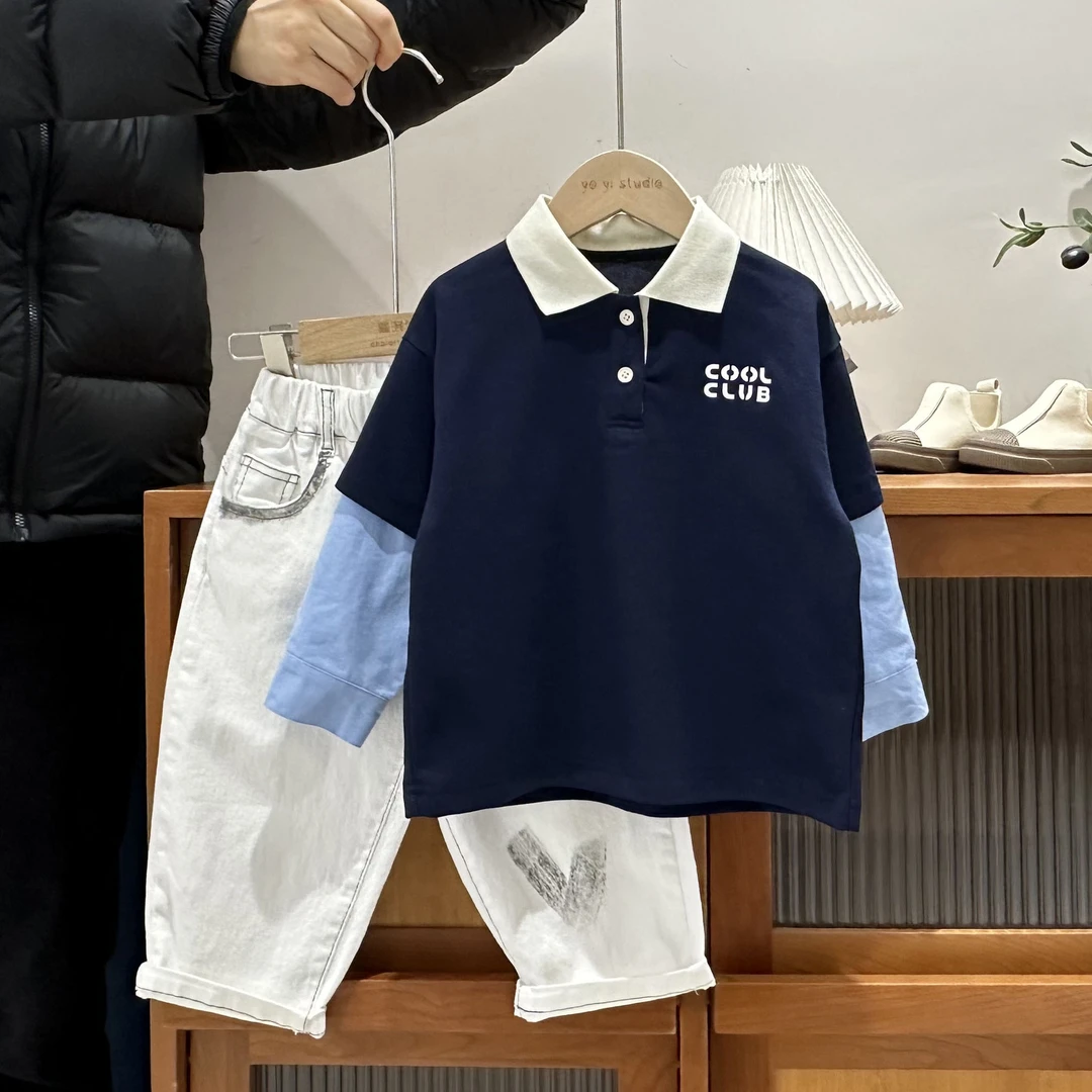 儿童春季设计款拼接假两件POLO衫85324