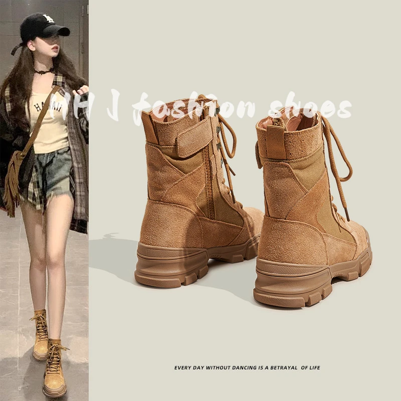 马丁靴女2025春季厚底反绒皮露营战术工装靴户外徒步登山鞋机车骑
