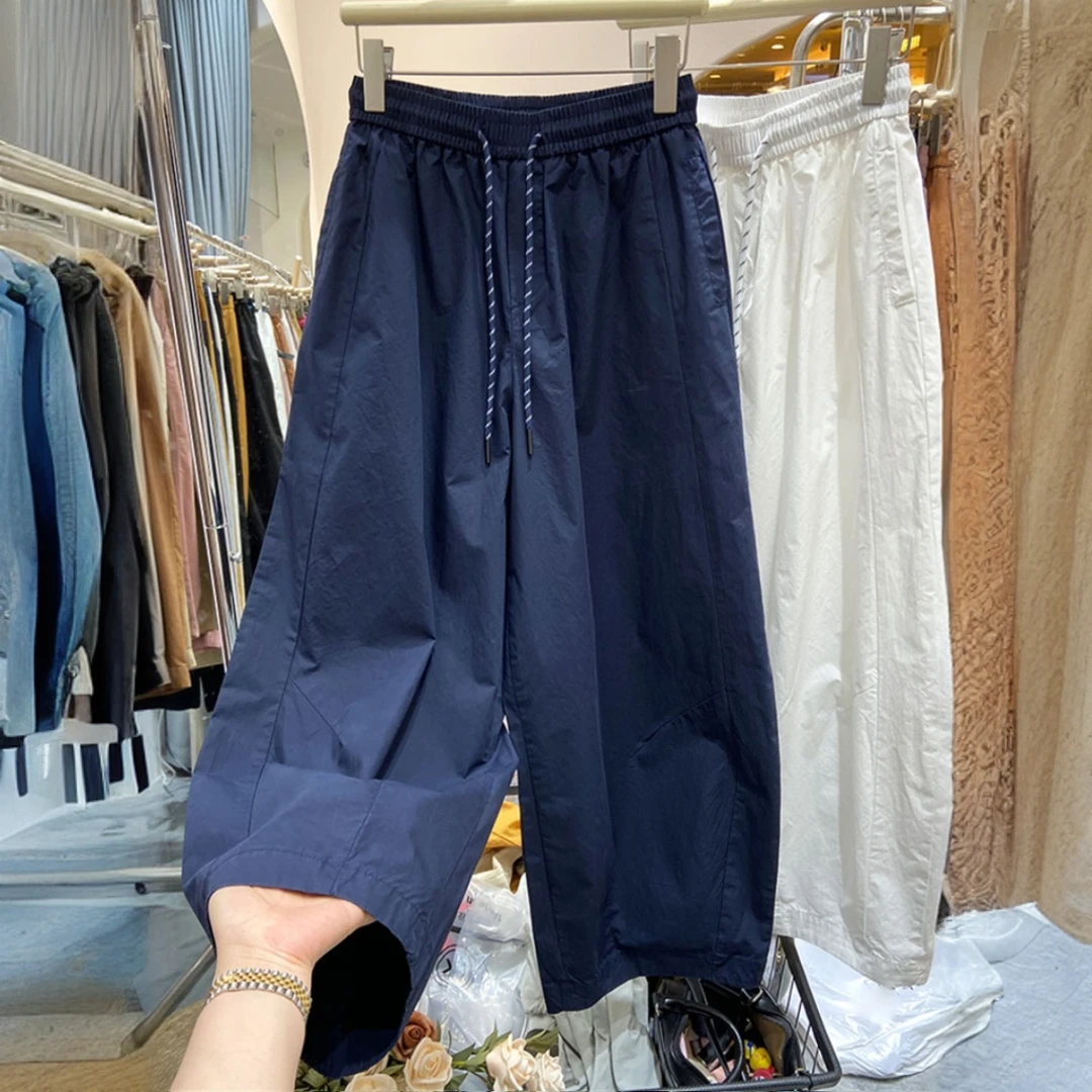 大码女装胖mm240斤欧货休闲速干弯刀裤女阔腿宽松慵懒哈伦老爹裤