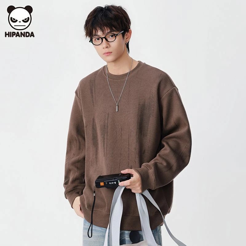 Hi Panda长袖卫衣男装美式重磅圆领秋季新款宽松休闲潮牌打底上衣