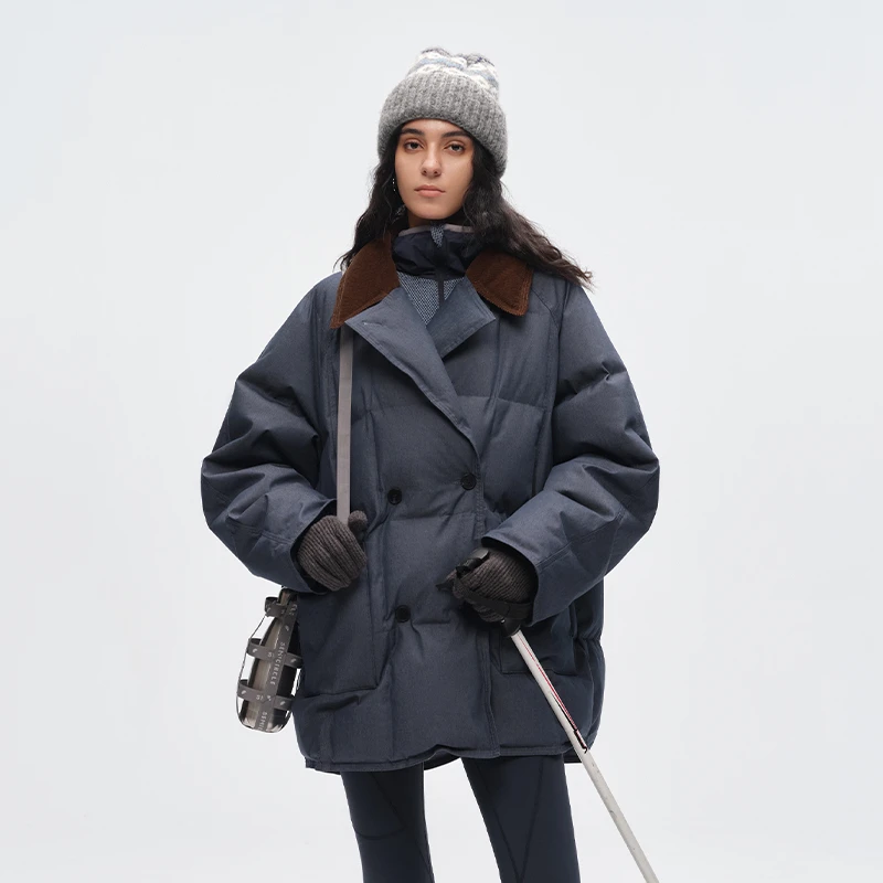 半圆女装[复古]2025冬灯芯绒翻领牛仔水洗羽绒服D52611192