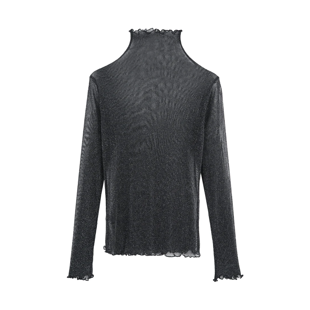 打底轻透微闪网纱高领打底衫HBZW918246