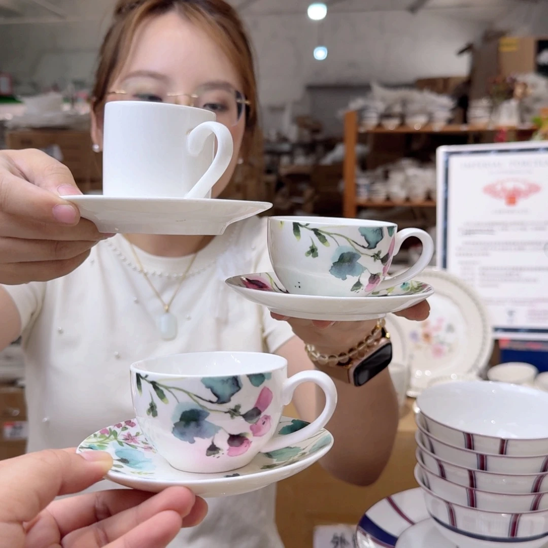 瓷骨瓷咖啡杯碟4套（8件）110ml外贸骨瓷微瑕2款