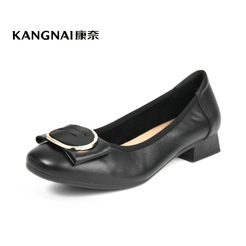 Kangnai/康奈36141专柜正品真皮粗跟百搭圆头浅口舒适低跟女单鞋